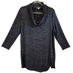 Misia Curvy Womens 2X Chic Charcoal Marled Cowl Neck Tunic Sweater Side Buttons